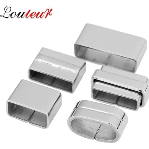 LOULEUR 5pcs/lot Stainless Steel Square Shape Big Hole Spacer Tube Beads Fit Flat Leather Cords Bracelets for Jewelry Making