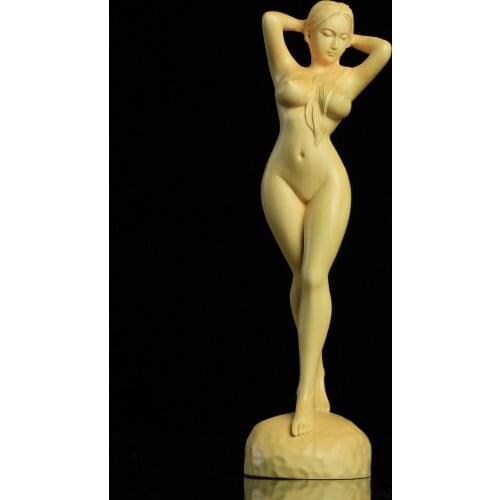 7 inch Wood | Wooden Euonymus japonicus Tibet Nepal Vintage beauty female women sculpture Hand Carving Statue Figure home decor