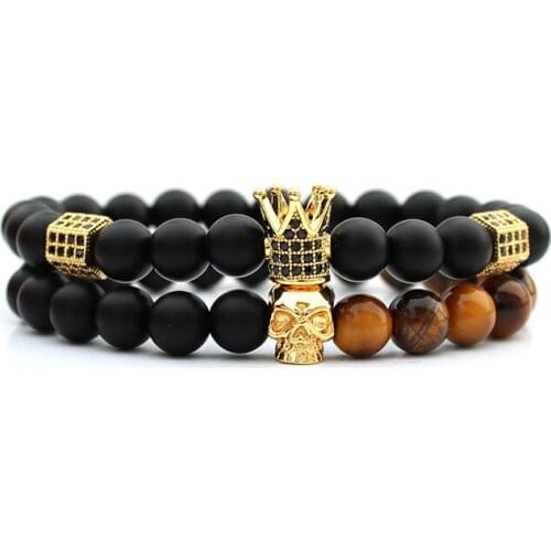 Natural stone crown skull beaded bracelet handmade bracelets for women pulseras men bileklik mens beads accesorios hombre