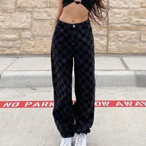 Womens Plaid high waist Loose Wide Leg pants Retro All-match zipper women Casual pant 2021 summer office ladies long Trousers