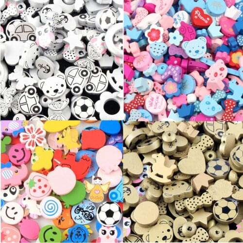 50pcs Gold Silver Color Various Shape Multicolor Wooden Beads For Jewelry Making Diy Necklace Bracelet Pacifier Chain