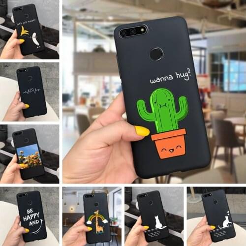 Cartoon Cactus Soft Phone Case For Huawei Y6 Prime 2018 Back Cover Huawei Y6 2018 Y 6 Prime ATU-L42 Black Color Silicone Cases