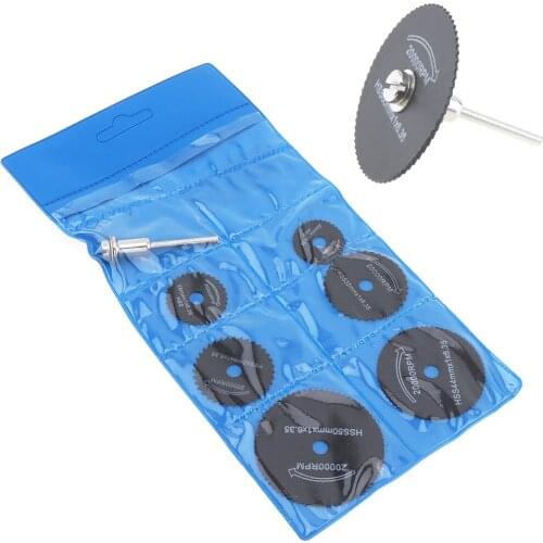 7pcs/set Circular Saw Blade Cutting Discs Rotary Metal Cutter Power Tool Kit with Connecting Shank Drill Mandrel