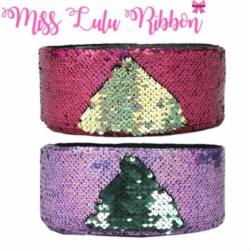 3"75mm Double Color Gold Reversible Sequin Ribbon Hologram Shocking Pink DIY Wedding Party Gift Bowknots Making 25yards/roll
