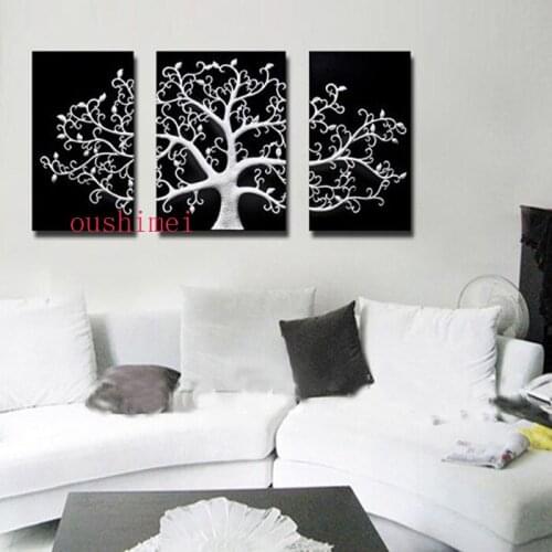 Hot Wall Painting Abstract Home Decor Art Picture Paint White Tree On Canvas Chinese Style Picture Black Background Oil Painting