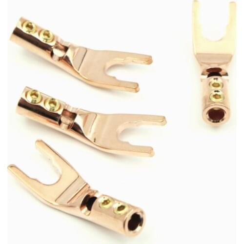 Hifi Y Spade Plug Pure Red Copper Jack Connector for DIY Audio Speaker Cable - ( 4 Pcs )