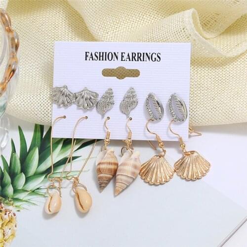 HOCOLE 6 pair/Set Bohemian Shell Earrings Set For Women Fashion Shell Conch Stud Earring Sets Female 2019 Brincos Beach Jewelry