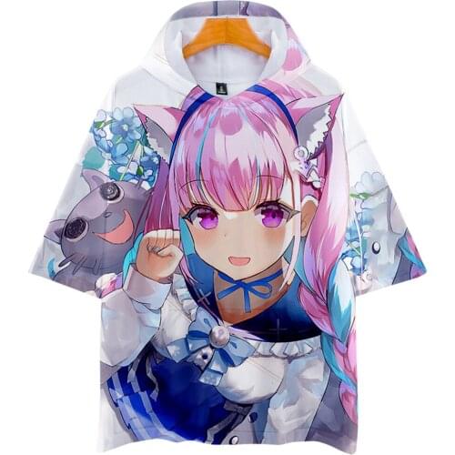HOLOLIVE VTuber minato aqua 3D Hoodie T-shirts Men Harajuku Summer Oversized T Shirt Men Short Sleeve Tees
