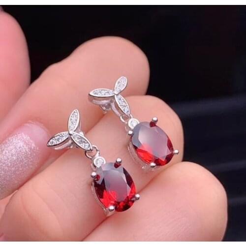 Grace Clover leaf natural red garnet gem drop earrings Natural gemstone earrings 925 silver woman party gift fine jewelry