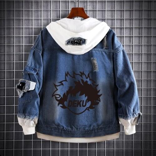 Anime My Hero Academia Costume Midoriya Izuku Deku Cosplay Jacket Casual Hooded Outwear Demin Hoodie