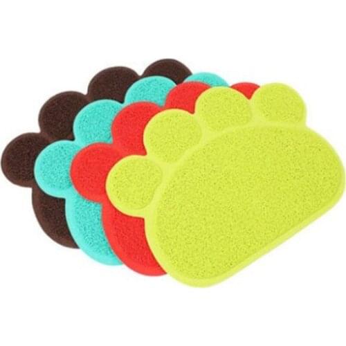 PVC Cat Litter Mats Cute Paw Cat Floor Mats Non-slip Mats for Kitten Fiber Pet Placemat Feeding Cat Supplies Waterproof Pet Mats
