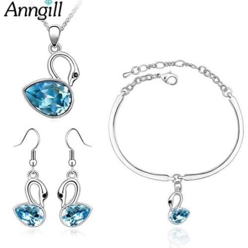 Fashion Jewelry Sets For Women Crystals from Swarovsk Pendant Necklace Bracelet Earring Sets Choker Fast Shipping