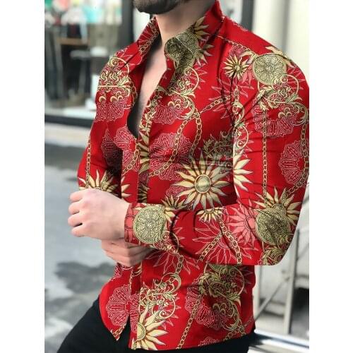 Camisas florales de manga larga de Otoño de 2021 para hombres camisas estampadas con flores de corte delgado para hombres cami