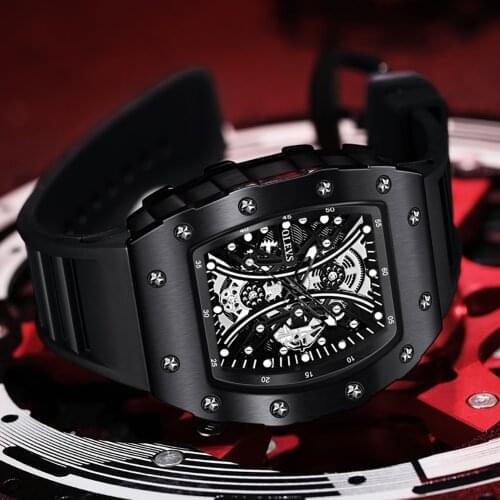 OLEVS 2021 Men Watch New Trend Luxury Waterproof Quartz Square Wrist Hollow Out Men Date Sports Silicone Clock Male Montre Homme