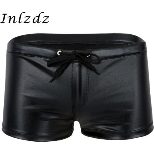 Mens Lingerie Shiny Sex Underwear Patent Leather Drawstring Lounge Underwear Exotic Boxer Shorts Gay Homme Sexy Underpants