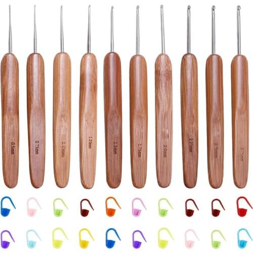 LMDZ 30pcs Bamboo Knitting Needles Set Small Lace Knitting Hooks Set DIY Crochet Hooks Needles for Yarn Handle for Beginner