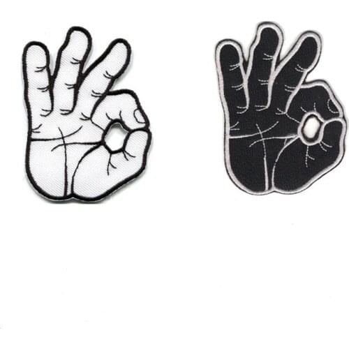 10pcs/lot Embroidery Patches Black White Gesture Backpack Clothing Decoration Accessories Iron Heat Transfer Applique Finger OK