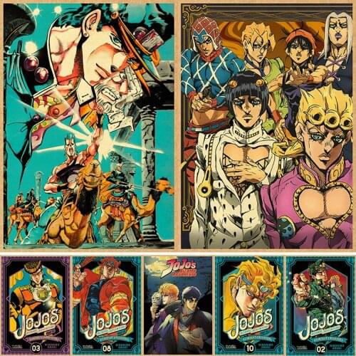 JoJo Japanese anime poster, kraft paper retro poster home decoration painting interior art wall sticker 4K high quality printing