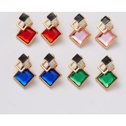Rinhoo Famous Brand New Fashion Brincos Wedding Jewelry Big Blue Earring Crytal Square Stud Earrings For Women