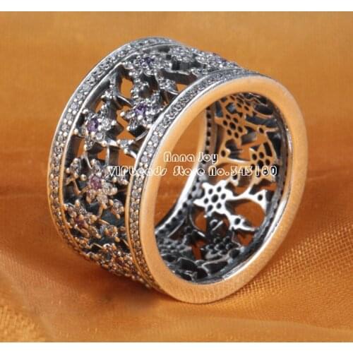 NEW 925 Sterling Silver Forget Me Not Wide Rings with Purple & Clear CZ Stone Ring Women Jewelry Flower Rings- R068