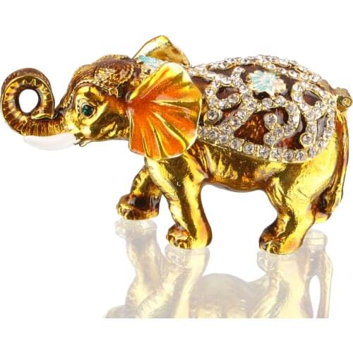 Adorable Elephant Jewelry Trinket Box Hand-Painted Hinged Keepsake Rhinestone Enameled Figurine Christmas Gift Collectible