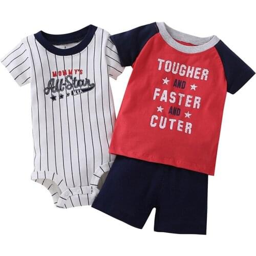 Baby Boy Clothes 3pcs/Set Print Cotton Baby Clothing Fashion Baby Rompers with Short Pants and T-shirt for Newborn Bebes