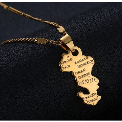 Gold Color Map of Territorial Collectivity of Mayotte Pendant Necklace Mayotte French Charm Jewelry