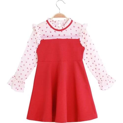 Girls dress casual round neck childrens clothing spring and autumn new long sleeve love stitching kids clothes