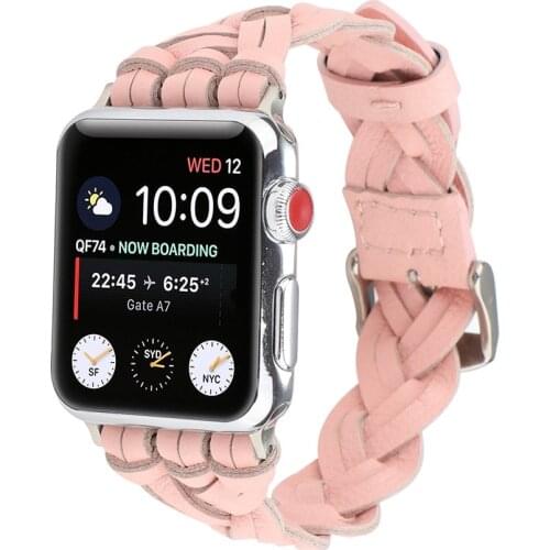 Braided Genuine Leather Strap for Apple Watch Band 44mm 42mm 40mm 38mm Replacement iWatch Series 6 5 4 3 2 SE Bracelet Wristband