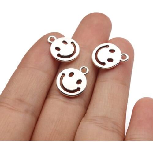 30pcs Silver Color Smiling Face Charms Pendant For DIY Bracelet Necklace Jewelry Crafts Making 12x15mm