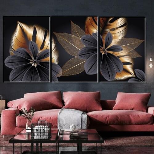 Luxury flower painting of golden leaf monstera. Simple art posters and prints pictures for wall decoration in living room office