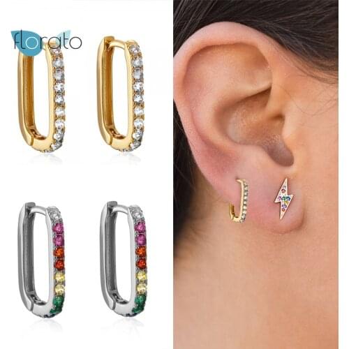 Rainbow Crystal 925 Sterling Silver Huggies Hoop Earrings for Women Boho Classic Minimal Charming Small Earrings Thin Hoops Gift