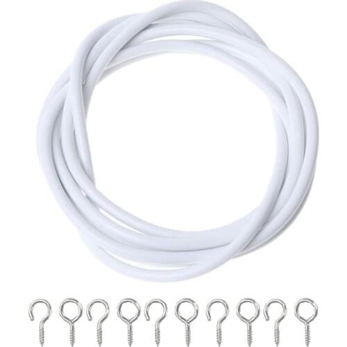 Net Hang 2m Curtain Wire Window Cord Cable String Set With 5 Fish Eyes 5 Hooks