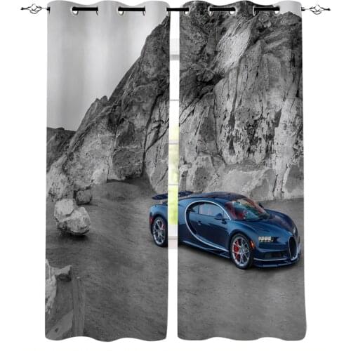 Retro Racing Car Landscape Window Interior Curtain Valance Door Room Drape for Kitchen Living Room Bedroom Decoration Curtains