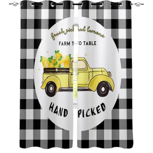 Lemon Truck Black And White Plaid Blackout Curtains For Bedroom Blinds Drapes Window Curtains For Living Room High Shading