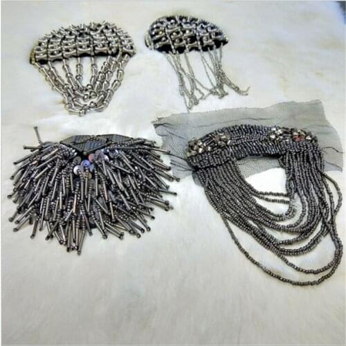 Heavy hand beaded badges collar tassel stickers fashion tide show personalized clothing accessories accessories hand sewing