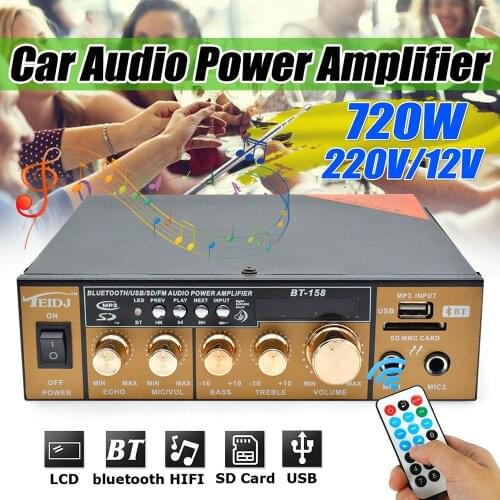 720W 12V 220V USB Car bluetooth HiFi Stereo Audio Power Amplifier Remote Control for Car Auto Home Audio USB Flash Disk Radio