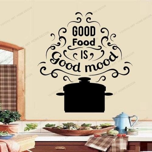 Vinyl Wall Decal Words Pan Good Food Mood Quote For Kitchen Stickers funlife self adhesive mosaic tile sticker yw157