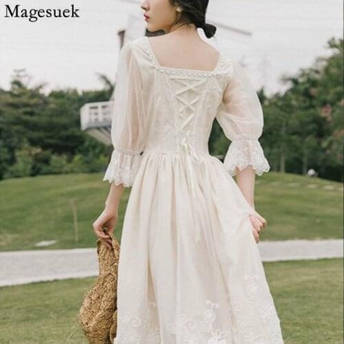 Vintage Chiffon Party Dress French Style Elegant Dress Women 2021 Fairy Retro Floral Lace Dresses Casual Womens Clothing 14619