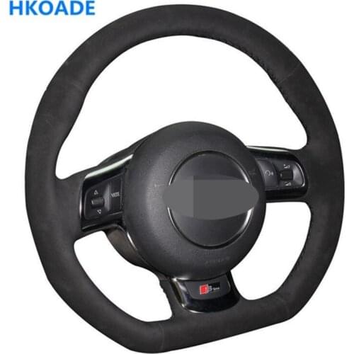 DIY Black Soft Suede Hand-stitched Car Steering Wheel Cover for Audi A3 S3 (8P) Sportback 2008-2012 R8 (42) TT TTS (8J) 2006-201
