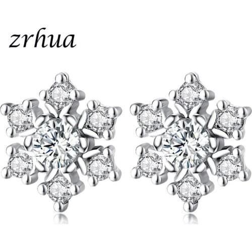 Charms 925 Sterling Silver Jewelry for Women Female High Quality AAAAA Zircon Shiny SnowFlower Stud Earrings Wedding Gifts