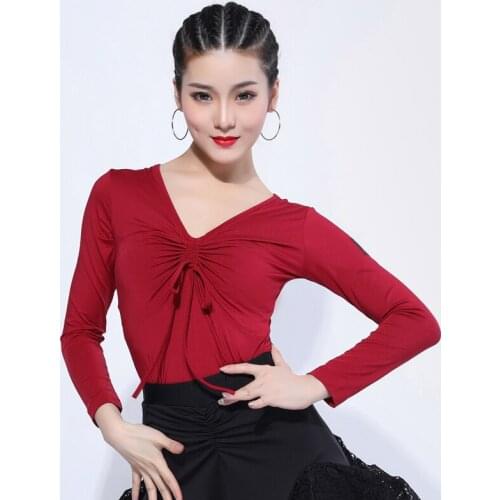 Latin Top Women Flamengo Tango Salsa Rumba Cha Cha Samba Adults Dance Practice Clothes Short Sleeve Long Sleeve Wear DNV12240