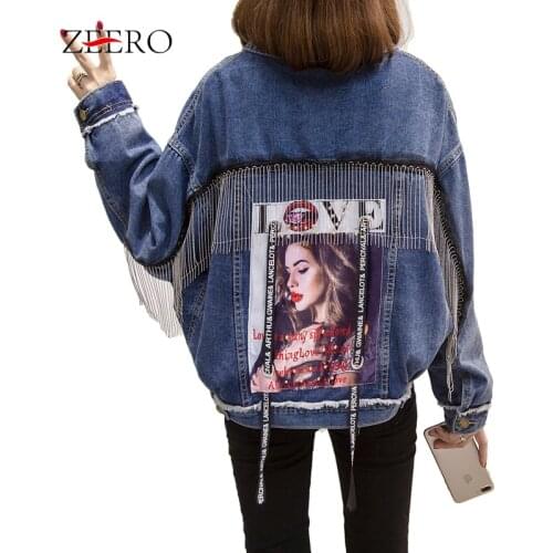 Plus Size 5XL Chaquetas Mujer Spring Womens Beading Tassel Single-breasted Jacket Oversize Denim Coats Fashion Loose Jeans Coat