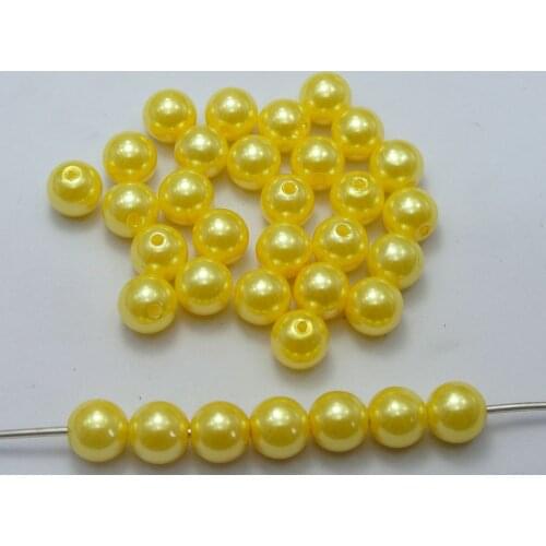 100 Pcs 10mm Plastic Faux Pearl Round Beads Yellow Imitation Pearl