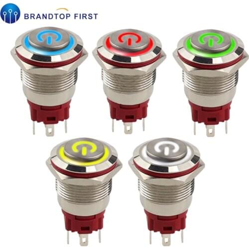 16mm 19mm 22mm red blue green Orange White Light 250V 5A Momentary Hot Car Auto Metal LED Power Push Button Switch Self locking