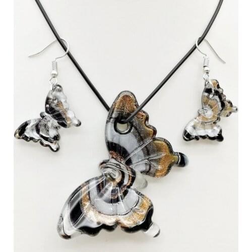 2 set fashion black butterfly Murano glass necklace earrings set package gift box