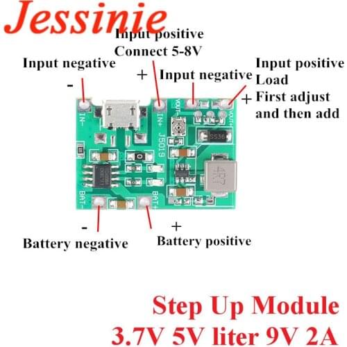 3.7V 5V liter 9V 2A Adjustable Step Up Boost Module 18650 Lithium Battery Charging Discharge Integrated Module For Multimeter