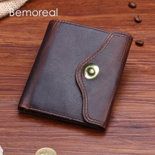 Bemoreal HOT Genuine Crazy Horse Cowhide Leather Men Wallet Brand High Quality Designer Short Coin Purse Small Vintage Wallet