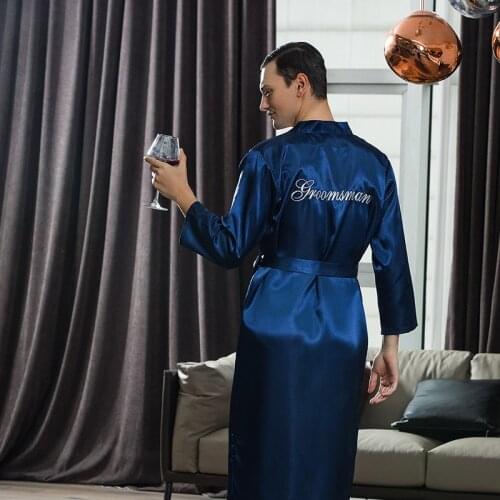 Big Size 3XL Men Embroidery Robe Groom Groomsman Wedding Sleepwear Faux Silk Kimono Gown Male Casual Nightgown Home Wear