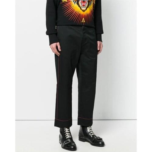 Mens new leisure big size loose wide leg trousers red stripes autumn and winter straight tube trend youth city fashion black